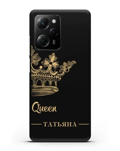 Именной чехол с короной парный женский с фамилией и надписью Queen силиконовый для Xiaomi Poco X5 Pro