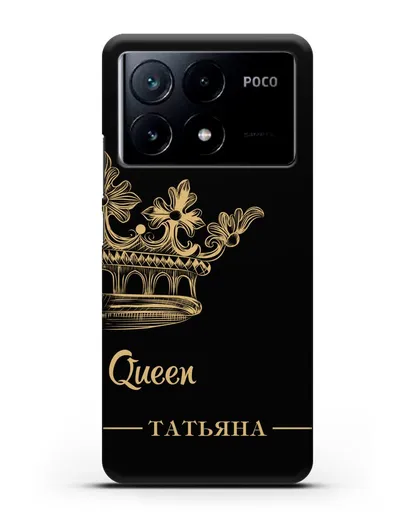 Именной чехол с короной парный женский с фамилией и надписью Queen силиконовый для Xiaomi Poco X6 Pro
