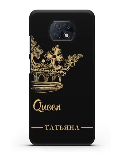 Именной чехол с короной парный женский с фамилией и надписью Queen силиконовый для Xiaomi Redmi Note 9T