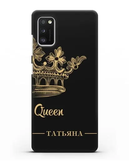 Именной чехол с короной парный женский с фамилией и надписью Queen силиконовый для Samsung Galaxy A41 [SM-A415F]