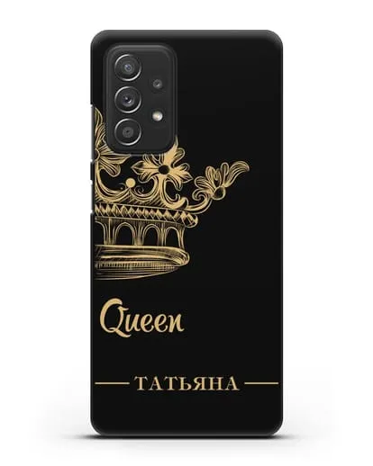 Именной чехол с короной парный женский с фамилией и надписью Queen силиконовый для Samsung Galaxy A53