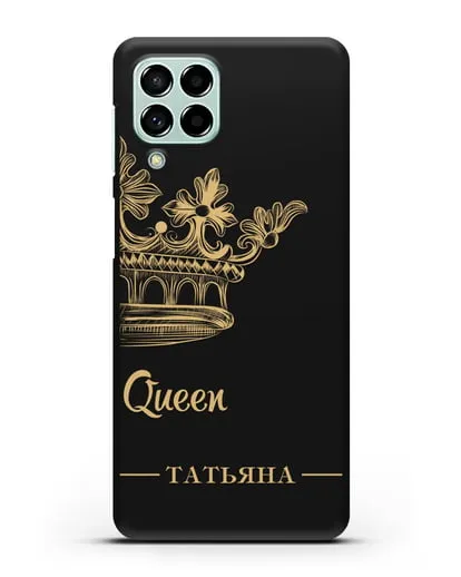 Именной чехол с короной парный женский с фамилией и надписью Queen силиконовый для Samsung Galaxy M33 [SM-M336]