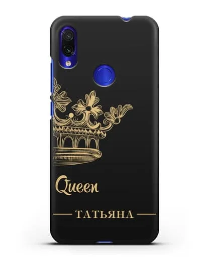 Именной чехол с короной парный женский с фамилией и надписью Queen силиконовый для Xiaomi Redmi Note 7