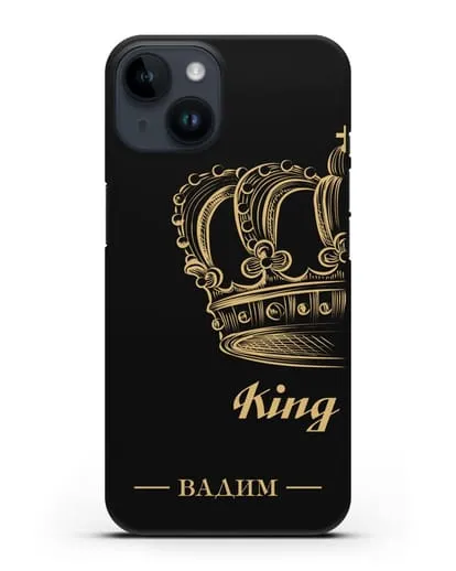 Именной чехол с именем и короной с золотым рисунком и надписью King силиконовый для iPhone 14
