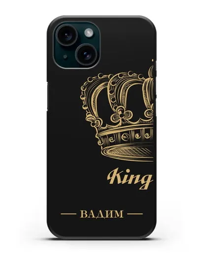 Именной чехол с именем и короной с золотым рисунком и надписью King силиконовый для iPhone 15