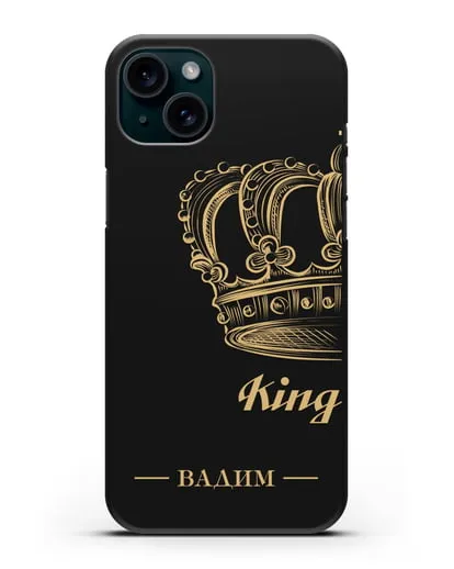 Именной чехол с именем и короной с золотым рисунком и надписью King силиконовый для iPhone 15 Plus