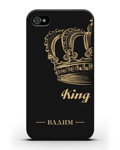 Именной чехол с именем и короной с золотым рисунком и надписью King силиконовый для iPhone 4/4s