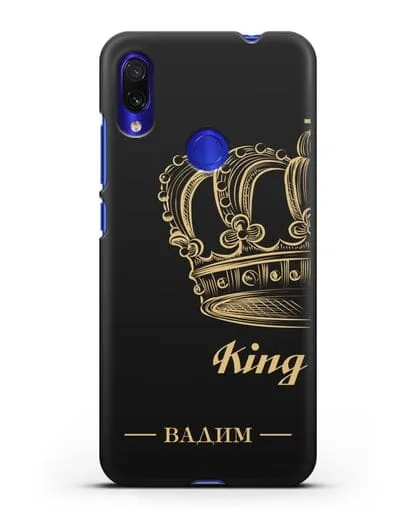 Именной чехол с именем и короной с золотым рисунком и надписью King силиконовый для Xiaomi Redmi Note 7