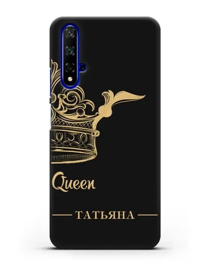 Именной чехол с именем и короной с золотым рисунком и надписью Queen силиконовый для Honor 20