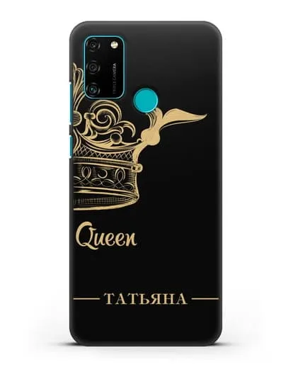 Именной чехол с именем и короной с золотым рисунком и надписью Queen силиконовый для Honor 9A