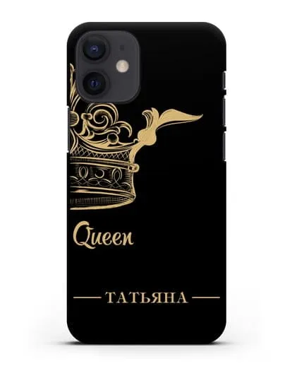 Именной чехол с именем и короной с золотым рисунком и надписью Queen силиконовый для iPhone 12 mini