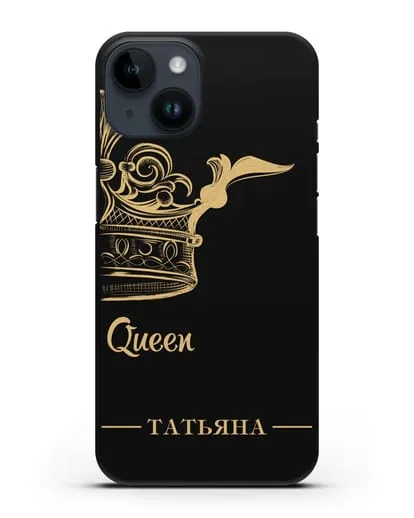 Именной чехол с именем и короной с золотым рисунком и надписью Queen силиконовый для iPhone 14