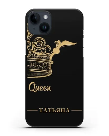 Именной чехол с именем и короной с золотым рисунком и надписью Queen силиконовый для iPhone 14 Plus