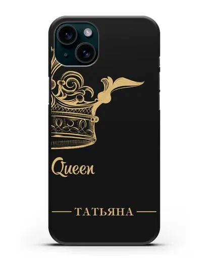 Именной чехол с именем и короной с золотым рисунком и надписью Queen силиконовый для iPhone 15 Plus
