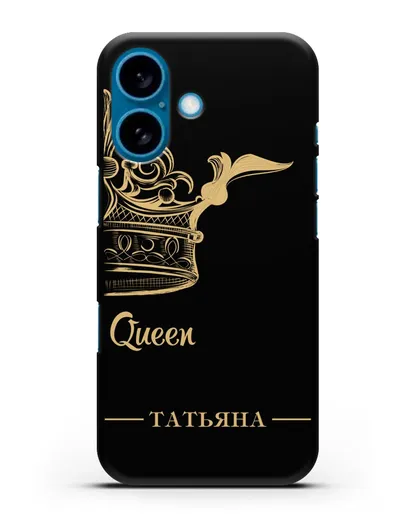 Именной чехол с именем и короной с золотым рисунком и надписью Queen силиконовый для iPhone 16