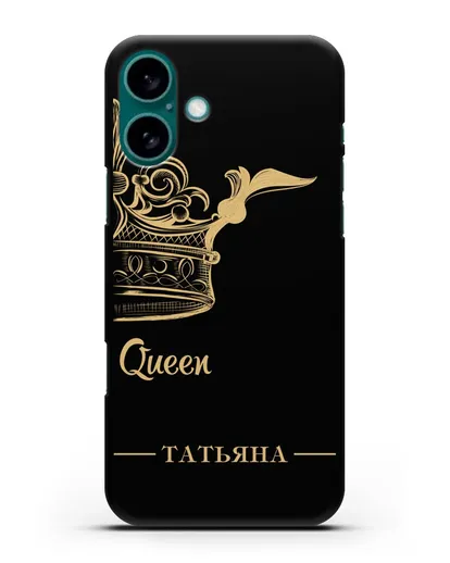 Именной чехол с именем и короной с золотым рисунком и надписью Queen силиконовый для iPhone 16 Plus