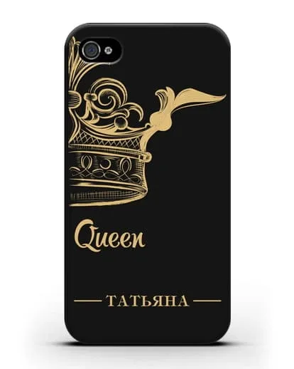 Именной чехол с именем и короной с золотым рисунком и надписью Queen силиконовый для iPhone 4/4s