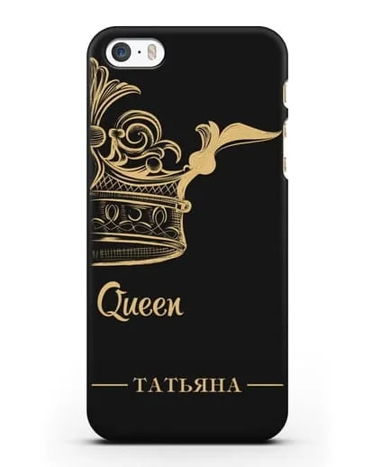 Именной чехол с именем и короной с золотым рисунком и надписью Queen силиконовый для iPhone 5/5s/SE
