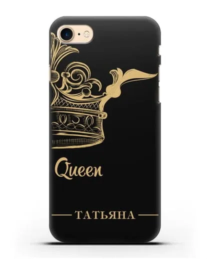 Именной чехол с именем и короной с золотым рисунком и надписью Queen силиконовый для iPhone 7