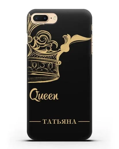 Именной чехол с именем и короной с золотым рисунком и надписью Queen силиконовый для iPhone 8 Plus
