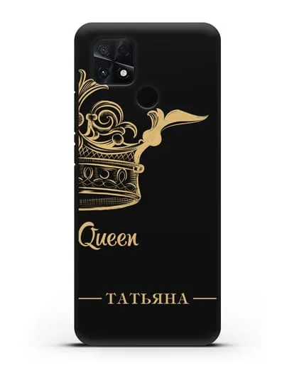 Именной чехол с именем и короной с золотым рисунком и надписью Queen силиконовый для Xiaomi Poco C40