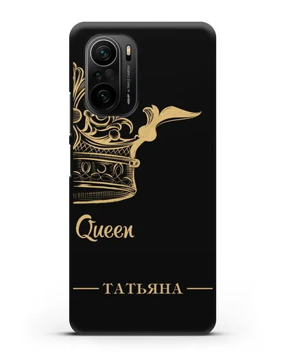 Именной чехол с именем и короной с золотым рисунком и надписью Queen силиконовый для Xiaomi Poco F3
