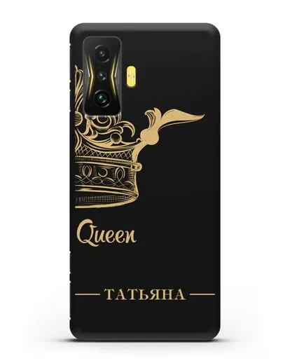 Именной чехол с именем и короной с золотым рисунком и надписью Queen силиконовый для Xiaomi Poco F4 GT