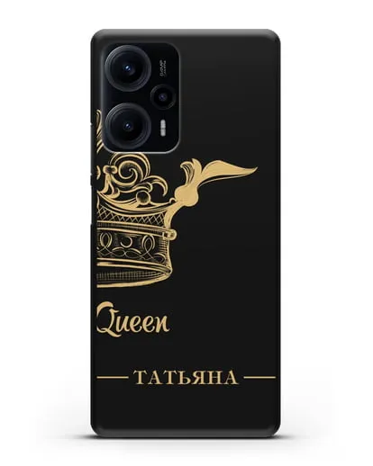 Именной чехол с именем и короной с золотым рисунком и надписью Queen силиконовый для Xiaomi Poco F5