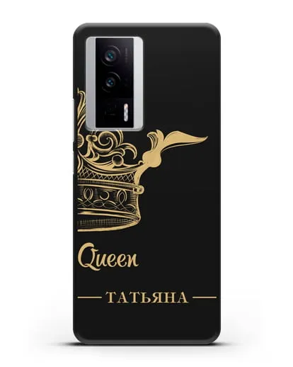 Именной чехол с именем и короной с золотым рисунком и надписью Queen силиконовый для Xiaomi Poco F5 Pro