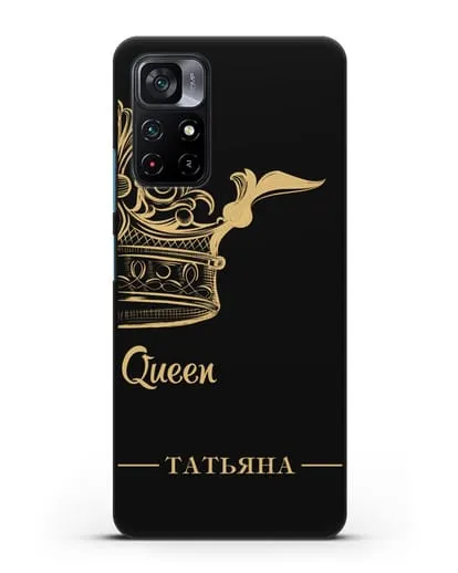 Именной чехол с именем и короной с золотым рисунком и надписью Queen силиконовый для Xiaomi Poco M4 Pro 5G