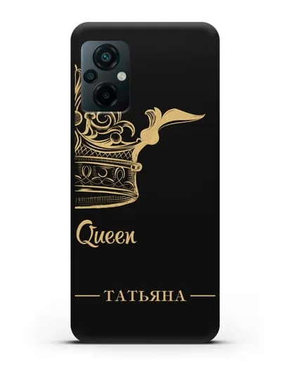 Именной чехол с именем и короной с золотым рисунком и надписью Queen силиконовый для Xiaomi Poco M5