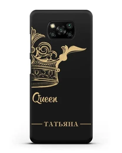 Именной чехол с именем и короной с золотым рисунком и надписью Queen силиконовый для Xiaomi Poco X3