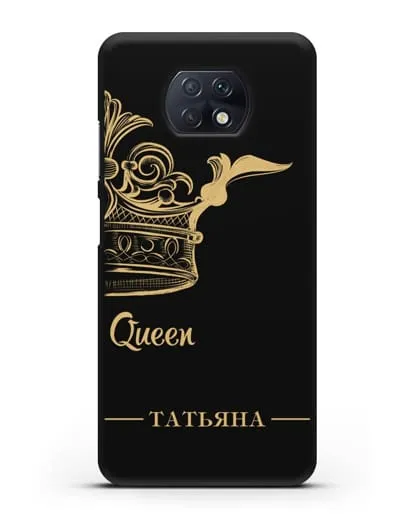 Именной чехол с именем и короной с золотым рисунком и надписью Queen силиконовый для Xiaomi Redmi Note 9T