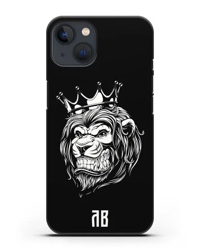 Чехол Лев с короной с инициалами, фамилией силиконовый для iPhone 13 Mini