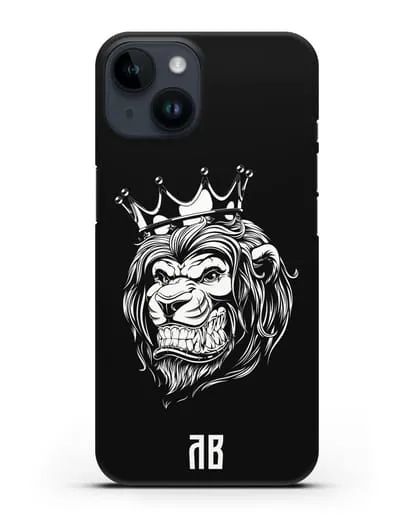 Чехол Лев с короной с инициалами, фамилией силиконовый для iPhone 14