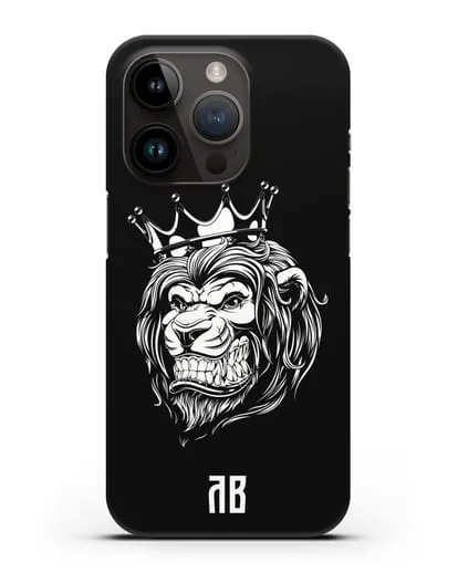 Чехол Лев с короной с инициалами, фамилией силиконовый для iPhone 14 Pro