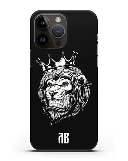 Чехол Лев с короной с инициалами, фамилией силиконовый для iPhone 14 Pro Max