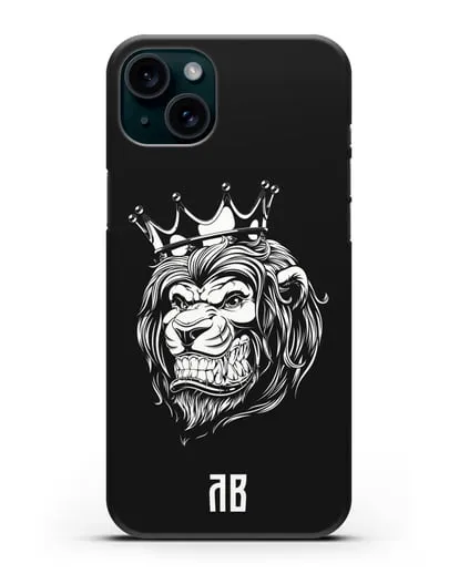 Чехол Лев с короной с инициалами, фамилией силиконовый для iPhone 15 Plus