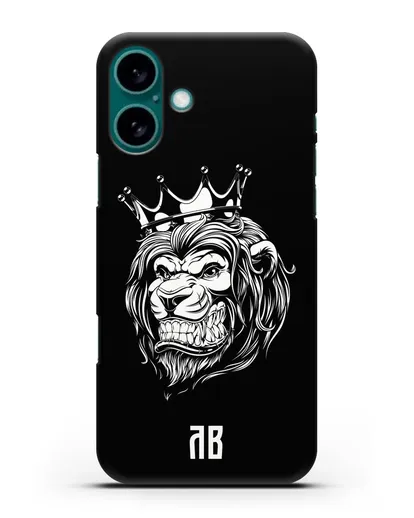 Чехол Лев с короной с инициалами, фамилией силиконовый для iPhone 16 Plus