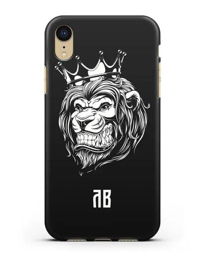 Чехол Лев с короной с инициалами, фамилией силиконовый для iPhone XR