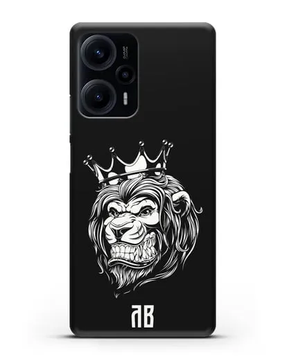 Чехол Лев с короной с инициалами, фамилией силиконовый для Xiaomi Poco F5
