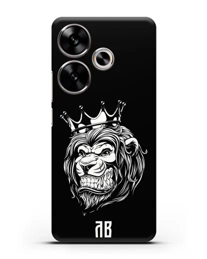 Чехол Лев с короной с инициалами, фамилией силиконовый для Xiaomi Poco F6