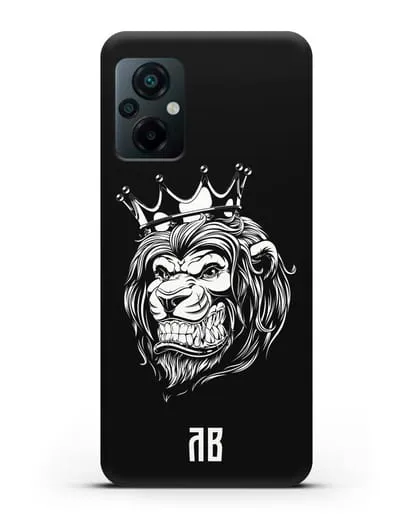 Чехол Лев с короной с инициалами, фамилией силиконовый для Xiaomi Poco M5