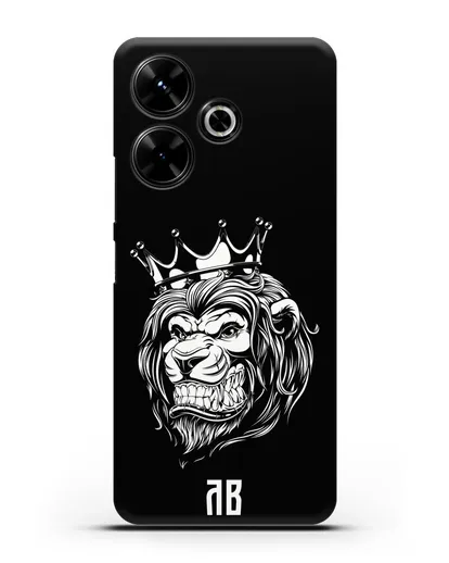 Чехол Лев с короной с инициалами, фамилией силиконовый для Xiaomi Poco M6