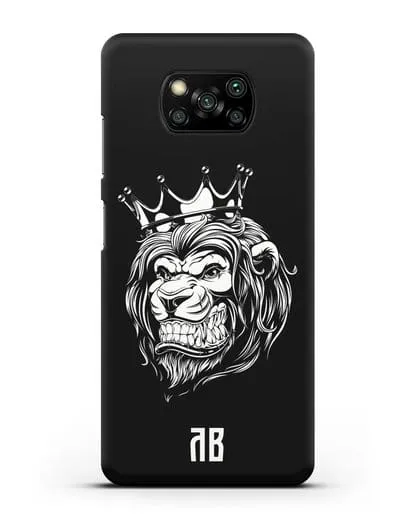 Чехол Лев с короной с инициалами, фамилией силиконовый для Xiaomi Poco X3