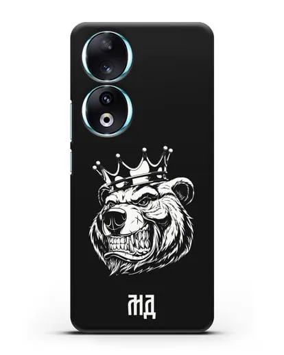 Чехол Медведь с короной с инициалами, фамилией силиконовый для Honor 90