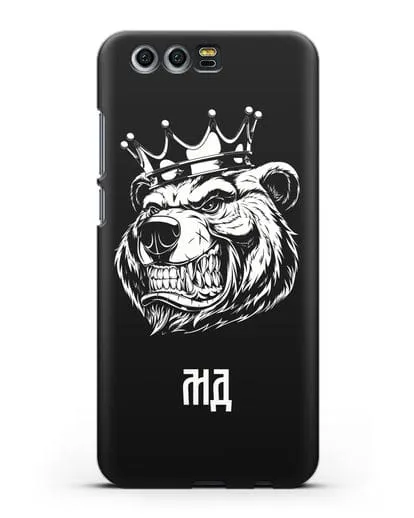 Чехол Медведь с короной с инициалами, фамилией силиконовый для Honor 9