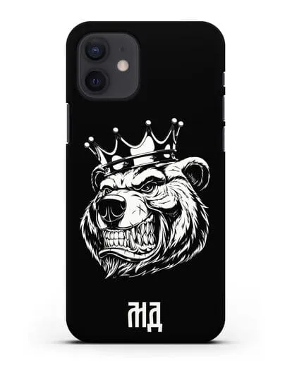Чехол Медведь с короной с инициалами, фамилией силиконовый для iPhone 12