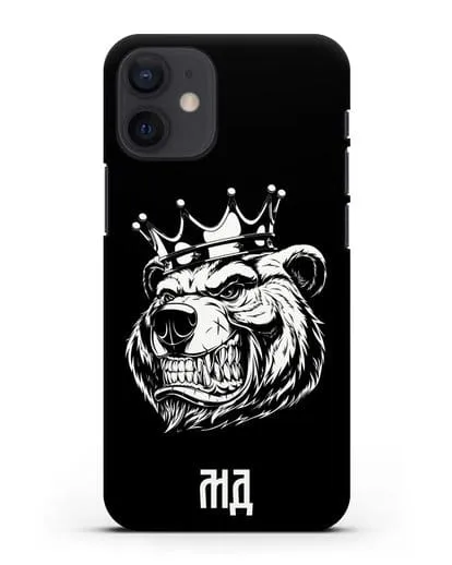 Чехол Медведь с короной с инициалами, фамилией силиконовый для iPhone 12 mini