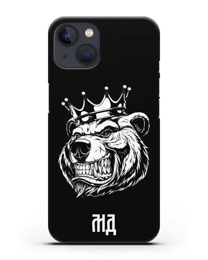 Чехол Медведь с короной с инициалами, фамилией силиконовый для iPhone 13